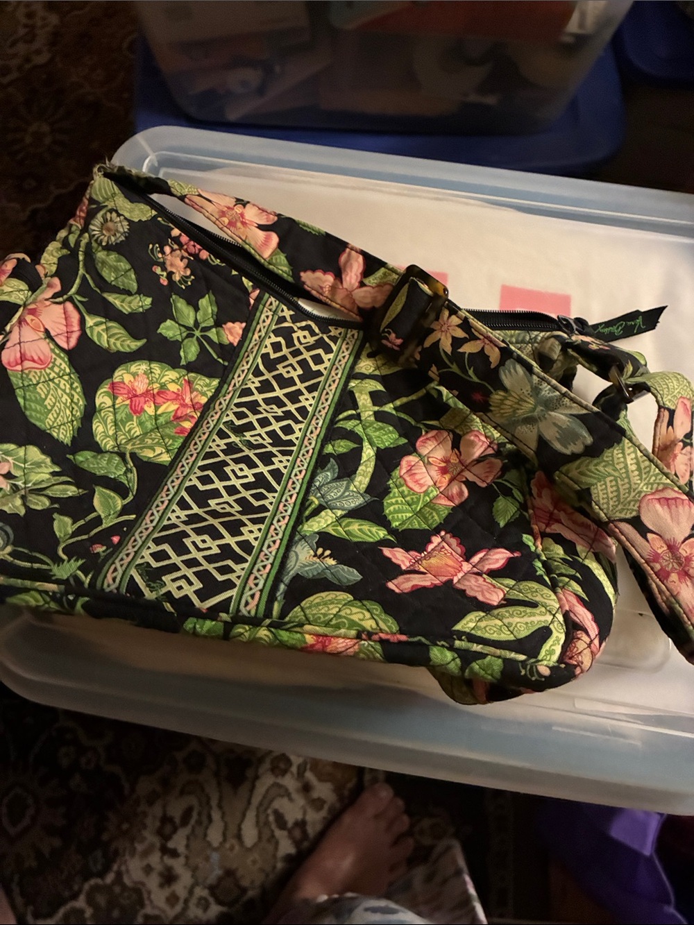 Vera Bradley Floral Quilted Zipper Crossbody Bag - Black, Pink, Green